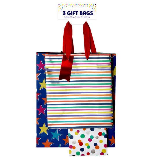 Eurowrap 3 Pack Gift Bag Generic Foiled Assorted