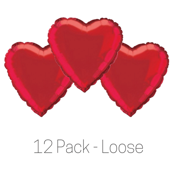 Unique 12 Pack Foil Balloon Red Heart 18" (Loose)