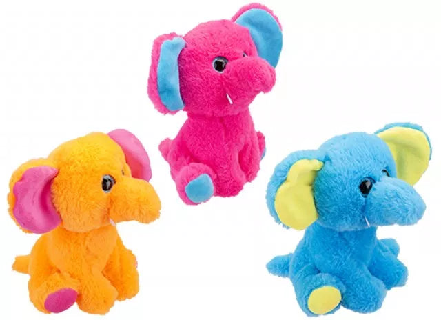 Colorful plush neon elephant soft toy from PMS International, 20cm tall, with vibrant details and a soft, cuddly texture.