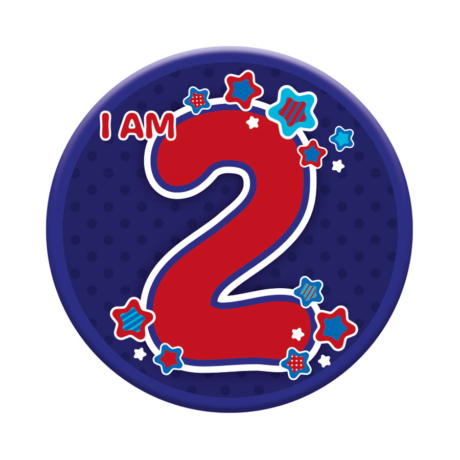 Six small birthday age badges from Tiger Feet, featuring colorful designs for celebrating age 2.