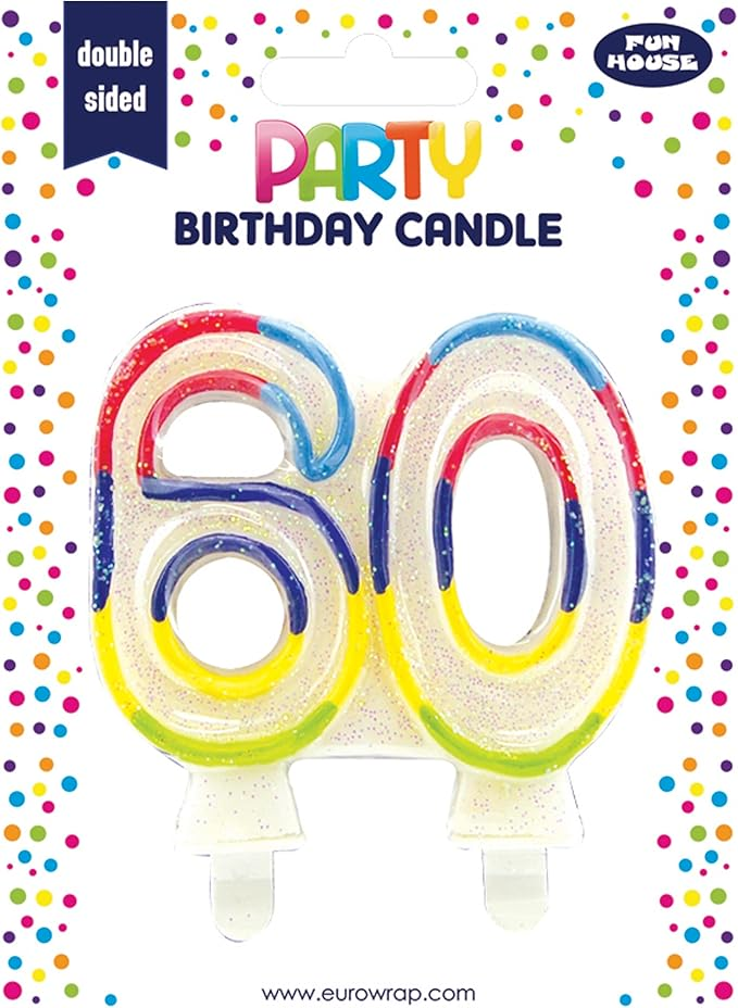 Eurowrap Party Candle Age 60 Rainbow Glitter