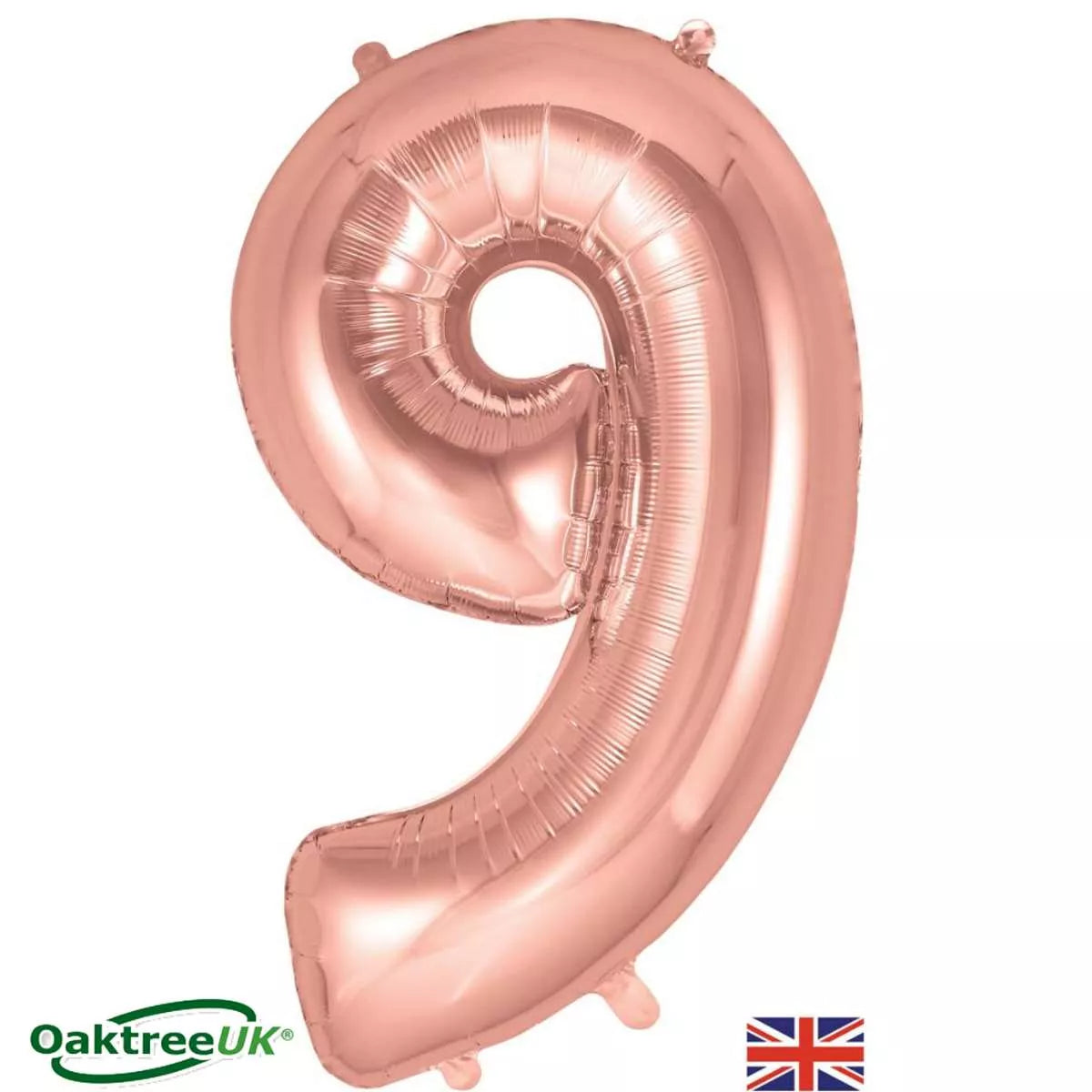 Oaktree Rose Gold 34-inch number 9 foil balloon, shiny metallic balloon for celebrations with the number 9 design.