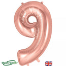 Oaktree Rose Gold 34-inch number 9 foil balloon, shiny metallic balloon for celebrations with the number 9 design.