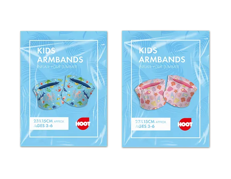 Children's inflatable armbands by Gem Imports, colorful and lightweight pool toys for kids, designed for safety and fun in the water.