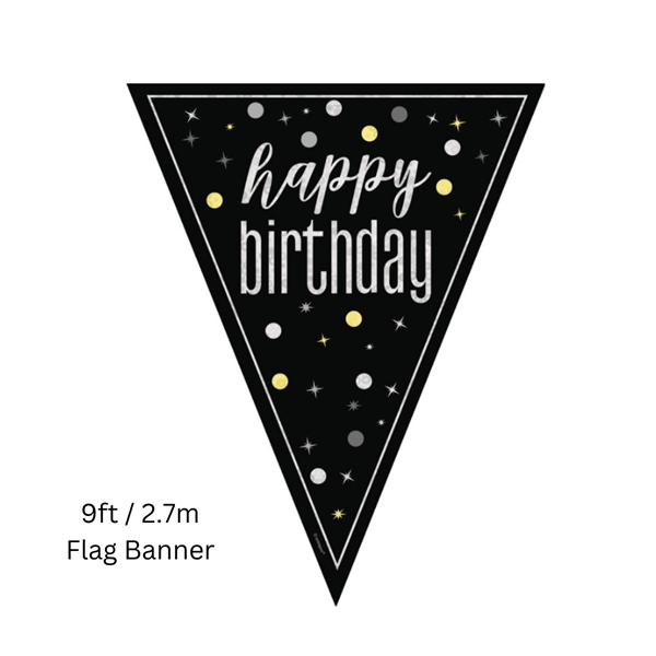 Unique Flag Banner Black Glitz Birthday 9ft