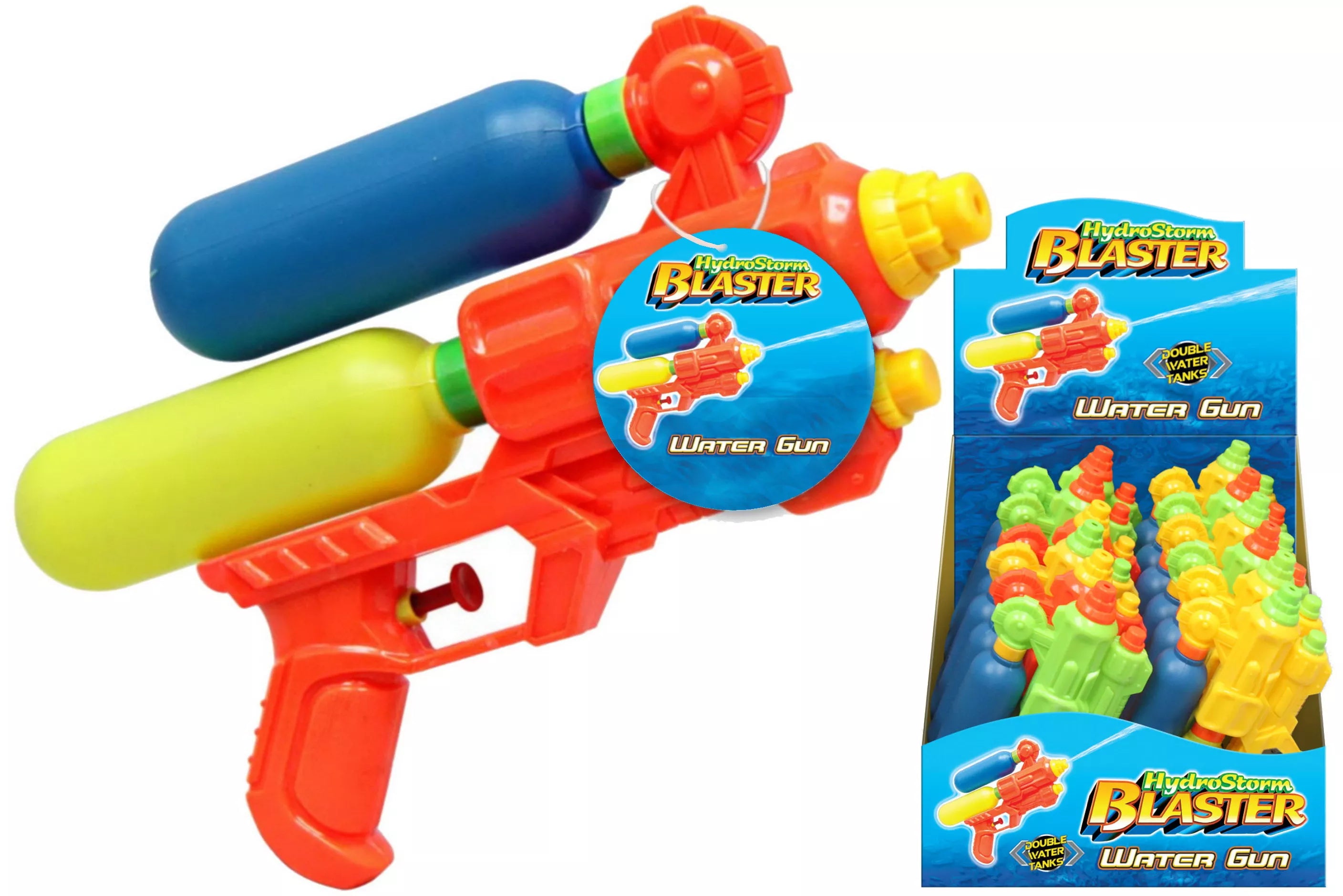 Kandy Toys Hydrostorm Double Tank Water Gun, 24cm, set of 12 colorful toy water guns for outdoor water play