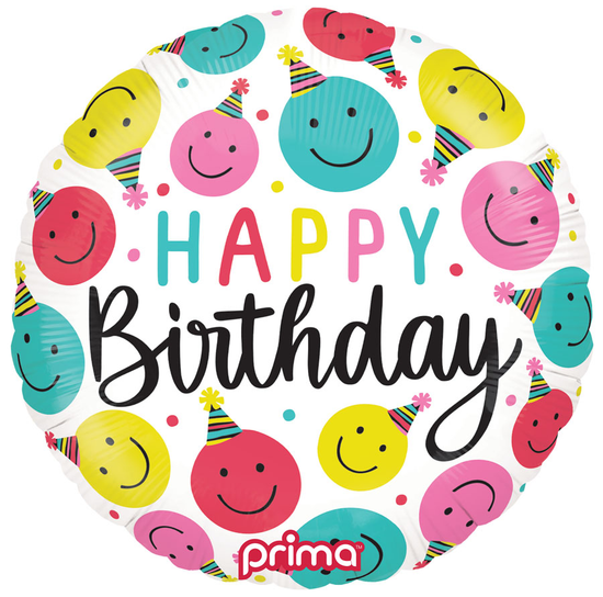 Foil Balloon 18" Round Birthday Happy Faces