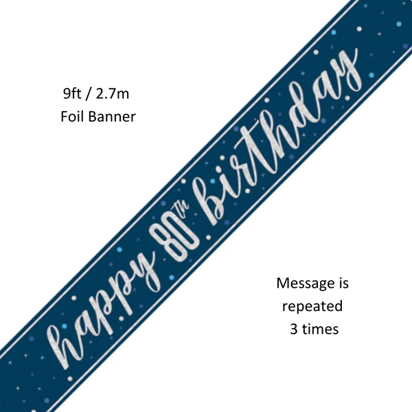 Unique Banner Blue Glitz Age 80 9ft