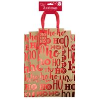 Ho Ho Ho Kraft Gift Bag 3pk