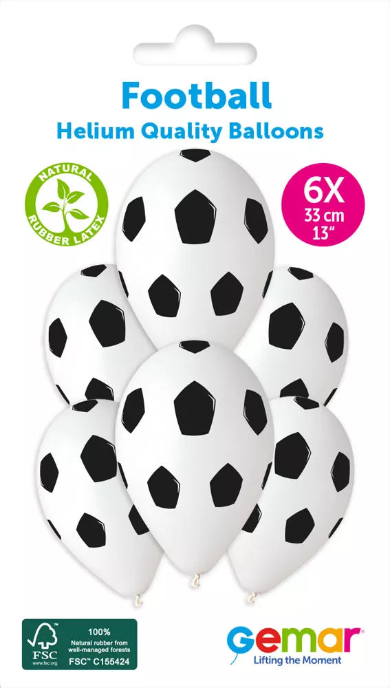 Gemar 13-inch latex printed football balloons, 6-pack, colorful decorative balloons for celebrations and parties.