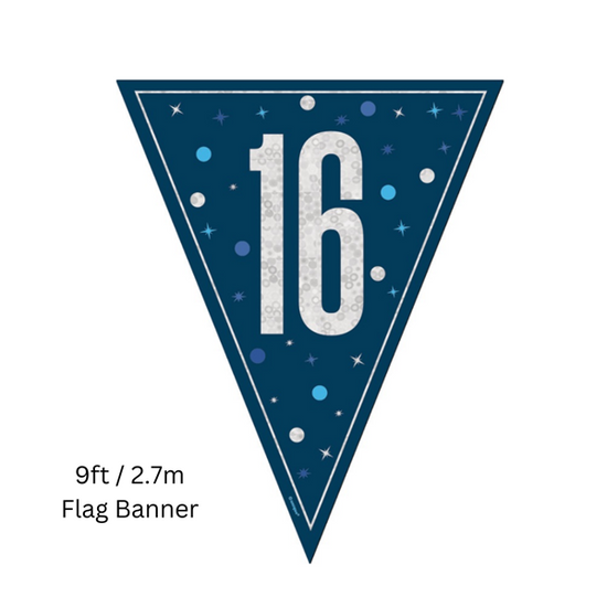Unique Flag Banner Blue Glitz Age 16 9ft
