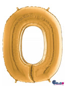 Gold Grabo foil balloon in the shape of the number 0, measuring 26 inches, perfect for celebrations and decorative events.