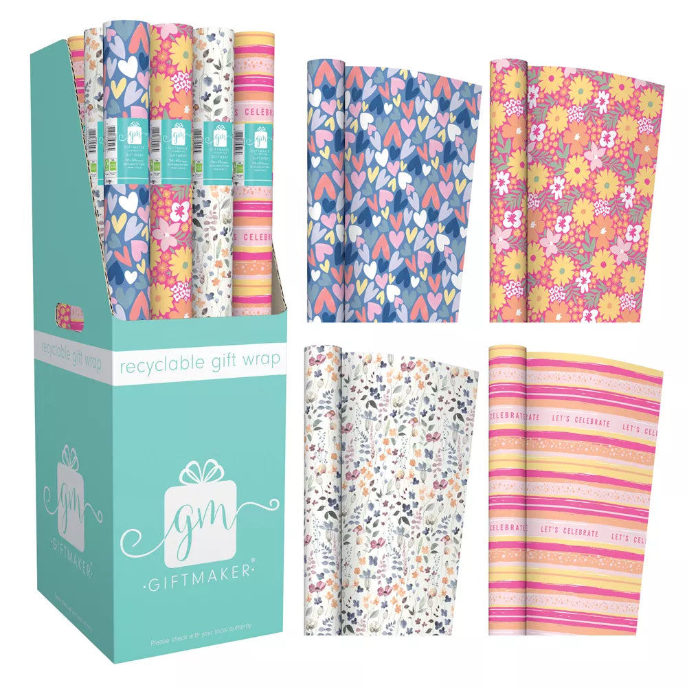 Rollwrap female-themed gift wrap rolls from IG Design Group in a 36-pack, featuring colorful, decorative wrapping paper for occasions.