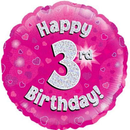 18" 3rd Birthday Pink Holographic Foil Balloon