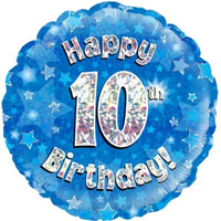 18" 10th Birthday Blue Holographic Foil Balloon