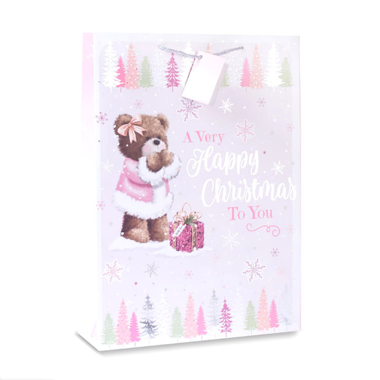 12pk Small Portrait Gift Bags Bear With Tree