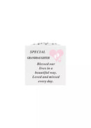 Baby Footprints granddaughter keepsake by David Fischoff, 14x14x15cm ceramic souvenir with engraved granddaughter footprint design.