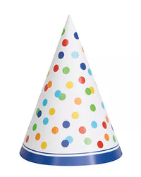 Unique Party Hats Rainbow Polka Dots 8pk