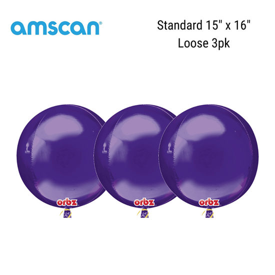 Purple 15" Orbz Foil Balloon Loose 3pk