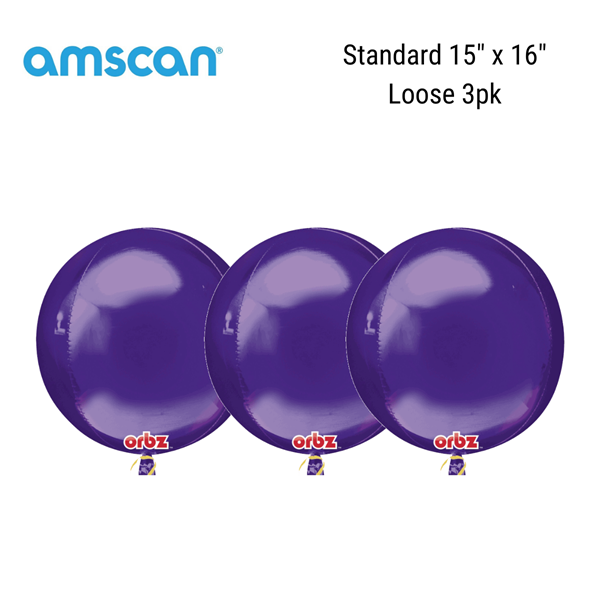Purple 15" Orbz Foil Balloon Loose 3pk