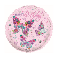 Happy Birthday Floral Butterflies 18" Foil Balloon