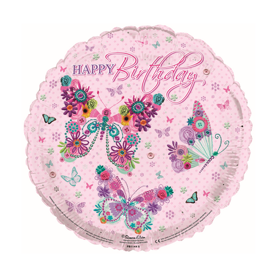 Happy Birthday Floral Butterflies 18" Foil Balloon