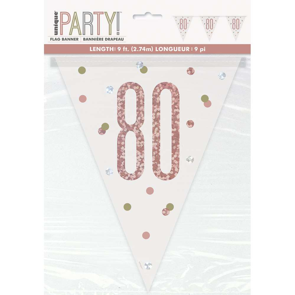 Unique Flag Banner Rose Gold Glitz Age 80 9ft