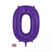 Purple Oaktree foil balloon shaped as the number zero, measuring 34 inches, perfect for celebrations and decorations.