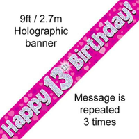 Oaktree Banner Age 13 Pink Holographic 9ft