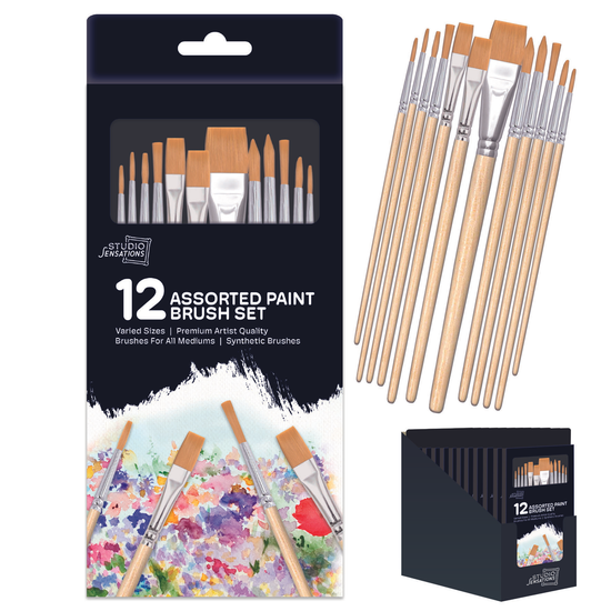 IG Design Group 12 Pack Paint Brushes Synthetic