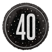Unique Foil Balloon Black Glitz Age 40 18"