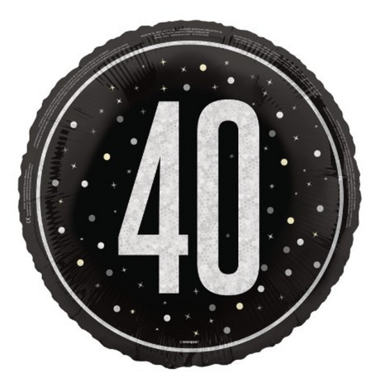 Unique Foil Balloon Black Glitz Age 40 18"