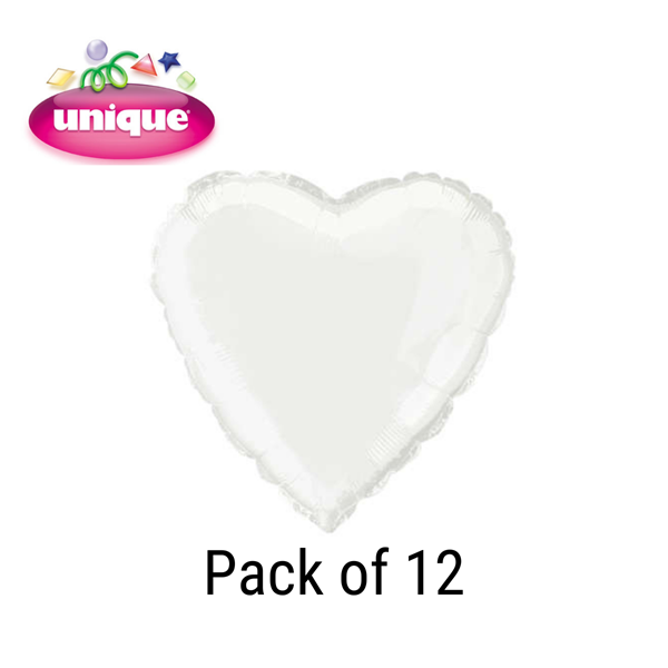 Unique 12 Pack Foil Balloon White Heart 18