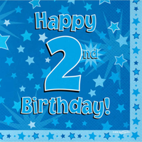 2nd Birthday Blue 3-ply Napkins 33x33cm 16pk