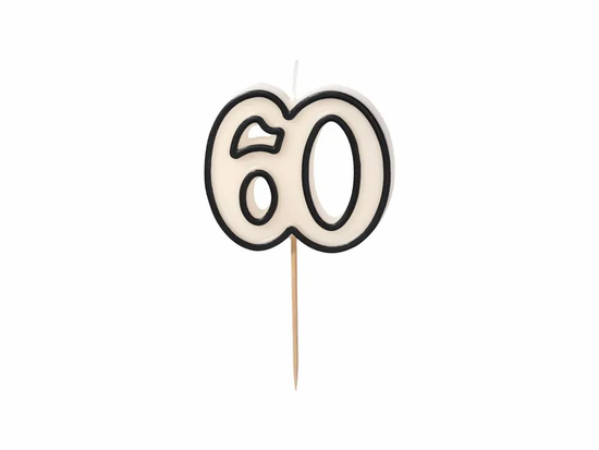 PartyDeco Party Candle Age 60 White 5.5cm