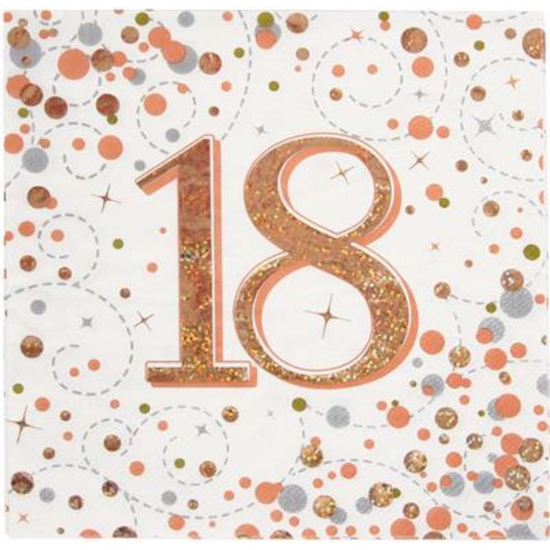 Oaktree Fizz Age 18 Rose Gold Napkins 16pk