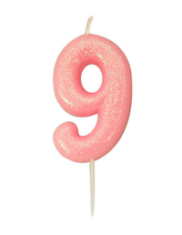 Creative Party Candle Number 9 Glitter Pink 7cm