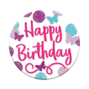 Six small Tiger Feet birthday badges with open designs, featuring colorful birthday-themed graphics and playful styles.