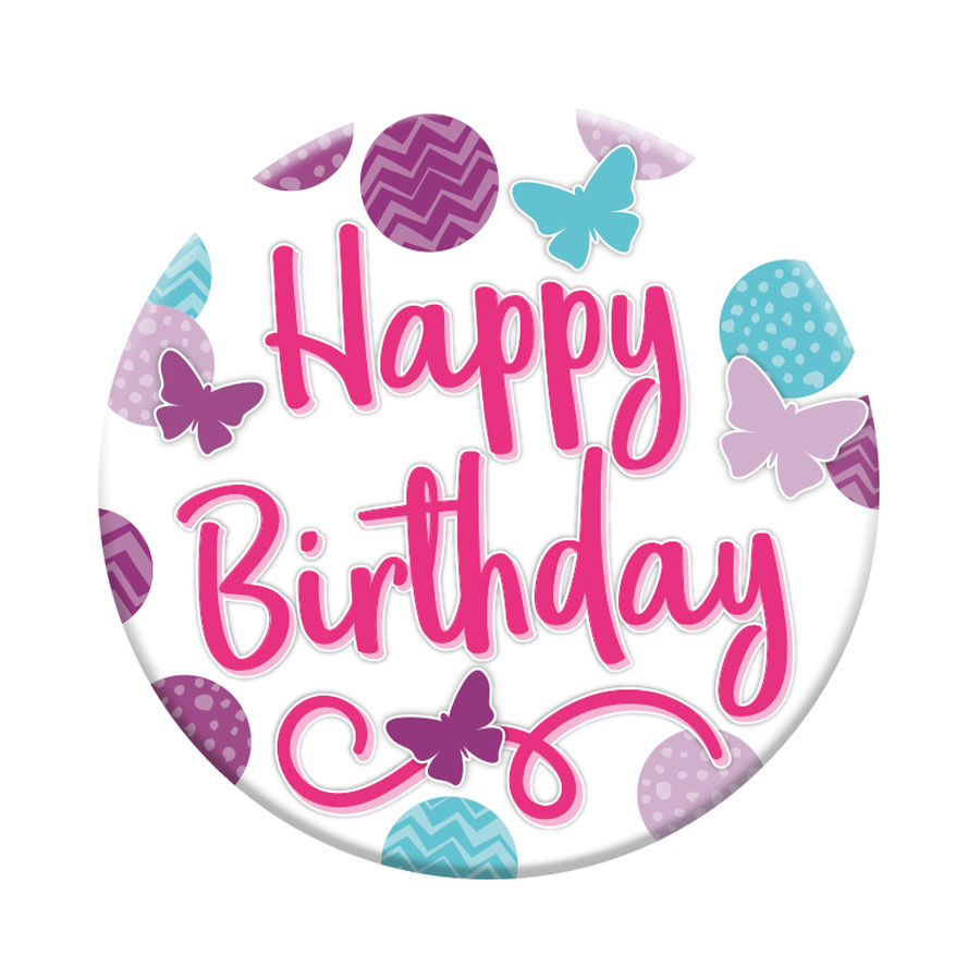 Six small Tiger Feet birthday badges with open designs, featuring colorful birthday-themed graphics and playful styles.