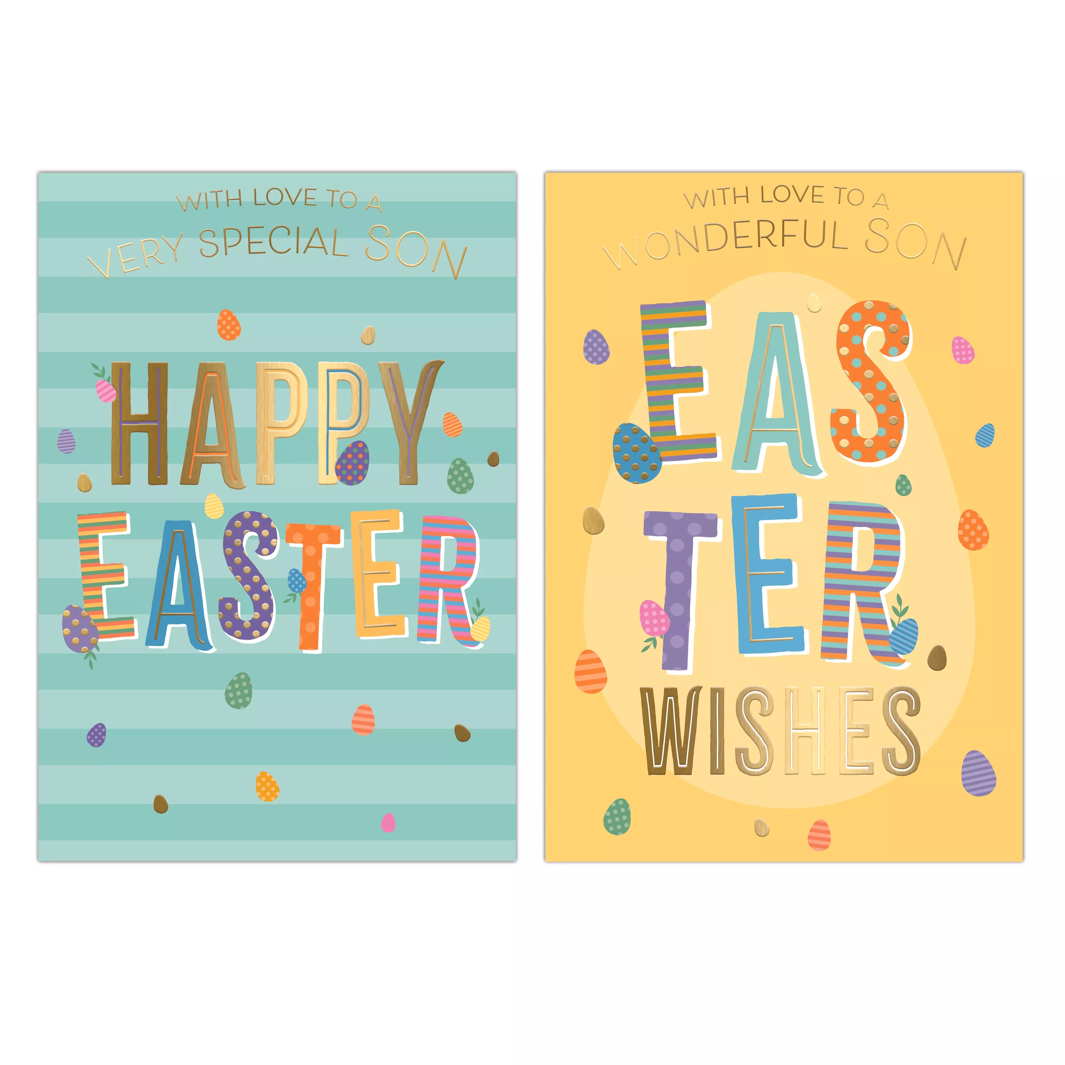 Poppyhill 12-pack Easter cards featuring son and boyfriend designs, colorful illustrations on festive greeting cards.