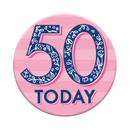 Six small Tiger Feet birthday badges featuring the number 50, perfect for celebrating milestone birthdays.