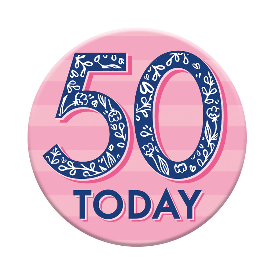 Six small Tiger Feet birthday badges featuring the number 50, perfect for celebrating milestone birthdays.
