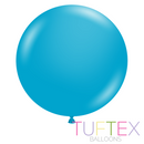 Tuftex Standard Turquoise 36-inch latex balloons, decorated with shiny surface, arranged in a 10-pack for celebration decor.