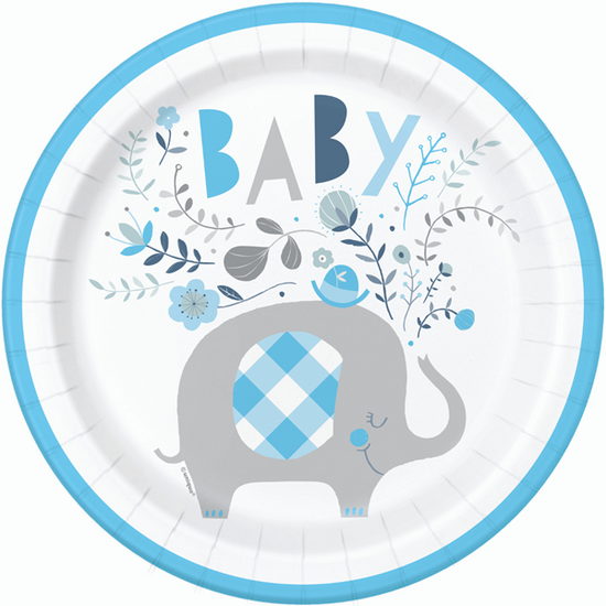 Unique 8 Pack Plates Baby Elephant Blue 9