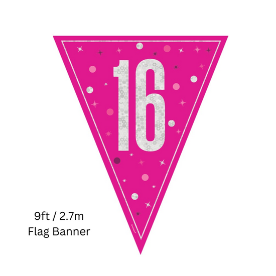 Unique Flag Banner Pink Glitz Age 16 9ft