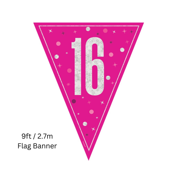 Unique Flag Banner Pink Glitz Age 16 9ft