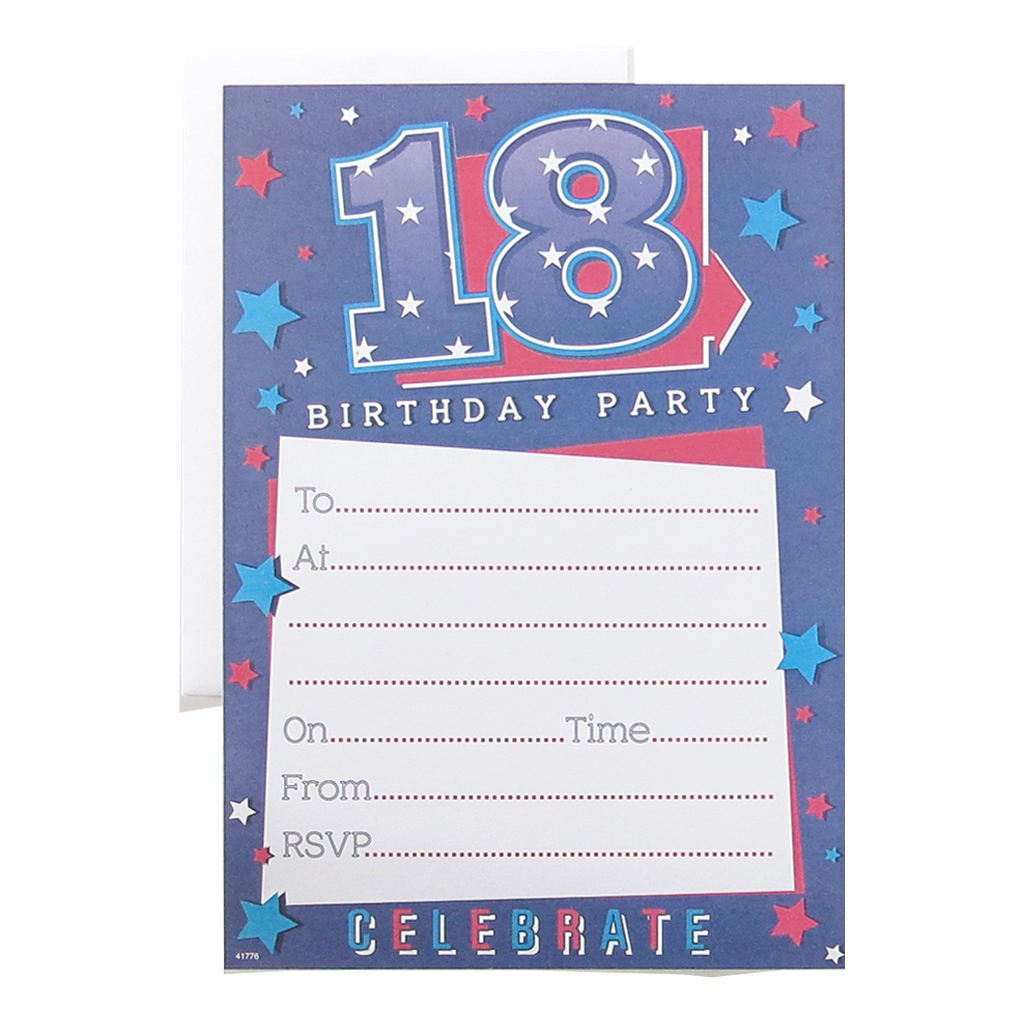Age 18 Male Birthday Invitations 10x20pk