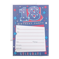 Age 18 Male Birthday Invitations 10x20pk