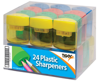 Tiger Stationery 24-pack pencil sharpener drum with multiple sharpeners for pencils, featuring a compact and functional design.