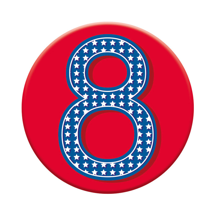 Six small Tiger Feet birthday badges featuring the age 8, perfect for celebrating with fun, colorful accessories.